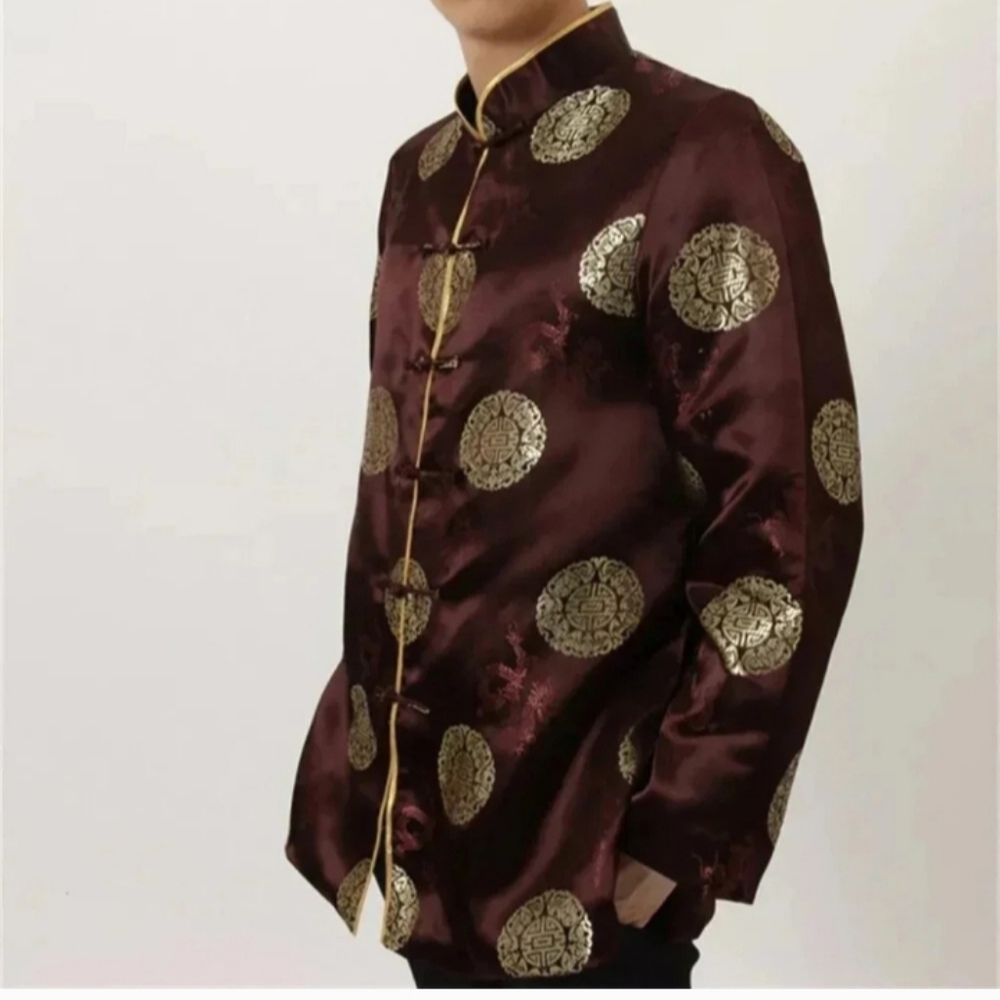Unisex Chinese Tang Suit Brown/Gold Jacket Sz M NWOT